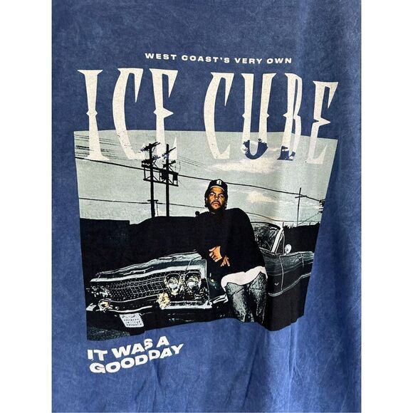 🐿️ NWOT Ice Cube Today Was A Good Day Acid Wash Blue Unisex Short Sleeve Tee XL - Picture 3 of 4